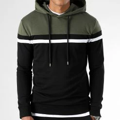 Budget 🔔 Sweat Capuche Slim Fit Tricolore 1435 Vert Kaki Noir de LBO 🥰