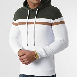 Offres 😀 Sweat Capuche Slim Fit Tricolore 1436 Vert Kaki Blanc de LBO 🥰 -France LBO Soldes Boutique lbo 239051 FAB SHALBO 1436 20201120T123029 03