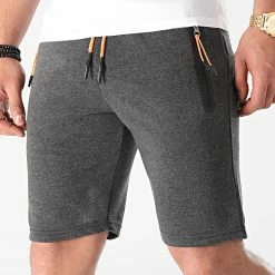 Remise 🔔 Short Jogging Zip Tech 1485 Gris Anthracite de LBO 🥰