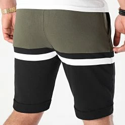 Meilleure vente 🛒 Short Jogging Tricolore 1502 Kaki Blanc Noir de LBO 😍 -France LBO Soldes Boutique lbo 247253 FAB SHALBO 1502 20210219T082818 04