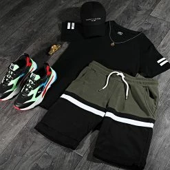 Meilleure vente 🛒 Short Jogging Tricolore 1502 Kaki Blanc Noir de LBO 😍 -France LBO Soldes Boutique lbo 247253 FAB SHALBO 1502 20210308T073233 05