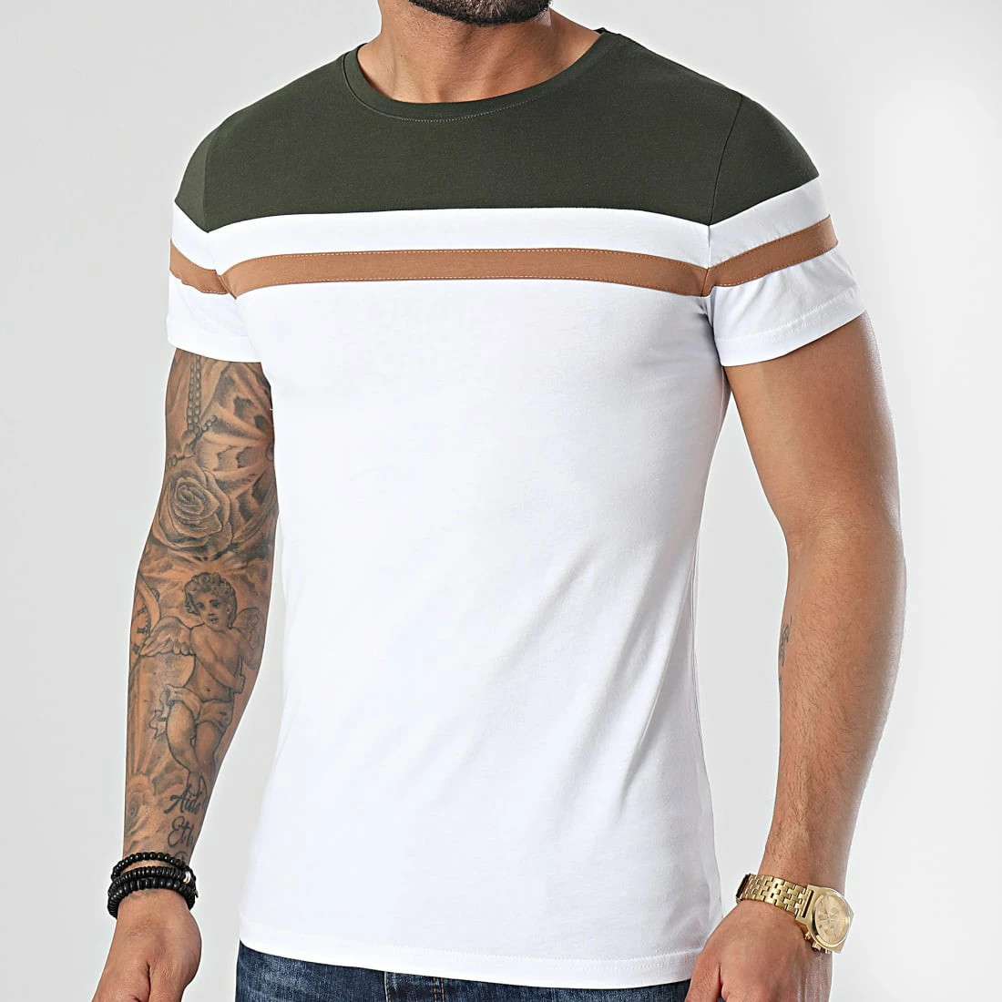 Grosses soldes 🥰 Tee 👕 Shirt Tricolore 1542 Kaki Camel Blanc de LBO 🔔 3 Grosses soldes 🥰 Tee 👕 Shirt Tricolore 1542 Kaki Camel Blanc de LBO 🔔