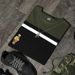 Budget ❤️ Tee 👕 Shirt Tricolore 1543 Kaki Blanc Noir de LBO 🎁 -France LBO Soldes Boutique lbo 248903 FAB SHALBO 1543 20210330T084206 04