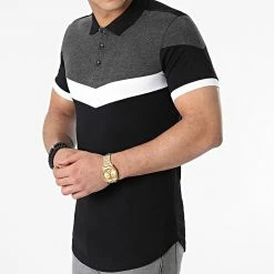 Offres 🔔 Polo Manches Courtes Tricolore 1554 Noir Gris Anthracite de LBO 🔔