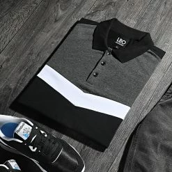 Offres 🔔 Polo Manches Courtes Tricolore 1554 Noir Gris Anthracite de LBO 🔔 -France LBO Soldes Boutique lbo 249000 FAB SHALBO 1554 20210311T144918 04