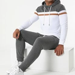 De gros ⭐ Ensemble De Survêtement Tricolore 1565 Gris Anthracite Chiné Blanc Camel de LBO ⌛