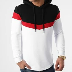 Meilleur prix ✔️ Sweat Capuche Oversize Tricolore Retro 1558 Noir Rouge Blanc de LBO 🧨 -France LBO Soldes Boutique lbo 249814 FAB SHALBO 1558 20210312T153442 03