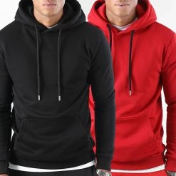 Promo ⌛ Lot de 2 Sweats Capuche 1577 Noir Rouge de LBO 😉
