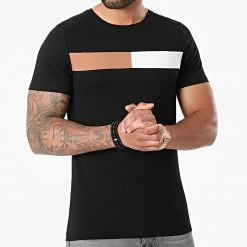 Promo 🛒 Tee 👕 Shirt Bande Bicolore 1609 Noir de LBO ❤️