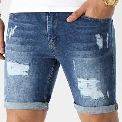 Le moins cher ✔️ Short Jean Skinny Fit Avec Dechirures 1468 Denim Bleu Medium de LBO 💯