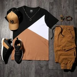 Meilleure affaire 🧨 Tee 👕 Shirt Tricolore 1603 Noir Blanc Camel de LBO 🎉 -France LBO Soldes Boutique lbo 253842 FAB SHALBO 1603 20210408T080317 05