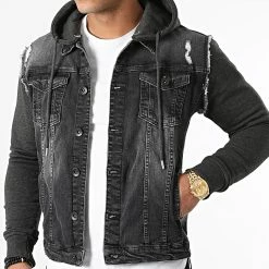 Meilleur prix 🤩 Veste Jean A Capuche 1517 Gris Anthracite de LBO 🧨