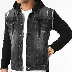 Meilleure vente ✔️ Veste Jean A Capuche 1518 Noir de LBO 🥰
