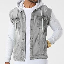 Bon marché 💯 Veste Jean A Capuche 1528 Gris Denim Gris Clair de LBO 🌟 -France LBO Soldes Boutique lbo 256861 FAB SHALBO 1528 20210625T151606 03