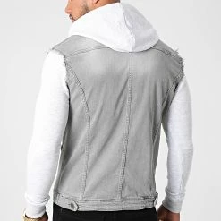 Bon marché 💯 Veste Jean A Capuche 1528 Gris Denim Gris Clair de LBO 🌟 -France LBO Soldes Boutique lbo 256861 FAB SHALBO 1528 20210625T151610 04