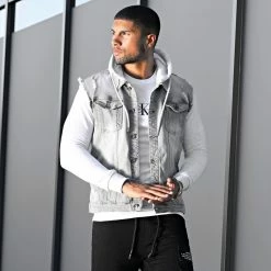 Bon marché 💯 Veste Jean A Capuche 1528 Gris Denim Gris Clair de LBO 🌟 -France LBO Soldes Boutique lbo 256861 FAB SHALBO 1528 20210907T134857 06