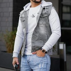 Bon marché 💯 Veste Jean A Capuche 1528 Gris Denim Gris Clair de LBO 🌟 -France LBO Soldes Boutique lbo 256861 FAB SHALBO 1528 20220412T084504 05