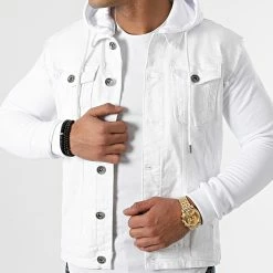 Meilleure vente 🌟 Veste Jean A Capuche 1616 Blanc Denim Blanc de LBO 🧨 -France LBO Soldes Boutique lbo 261267 FAB SHALBO 1616 20210910T141734 03