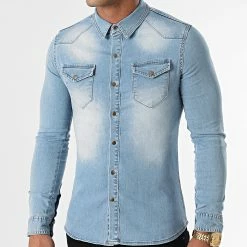 Remise 🤩 Chemise Jean Manches Longues Super Skinny Fit 865 Bleu Clair Denim de LBO 💯