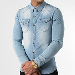 Remise 🤩 Chemise Jean Manches Longues Super Skinny Fit 865 Bleu Clair Denim de LBO 💯 -France LBO Soldes Boutique lbo 261294 FAB SHALBO 865 20210910T141430 03