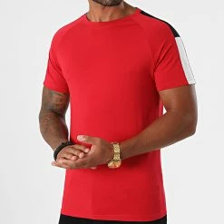 Le moins cher 🎉 Tee 👕 Shirt Raglan Bandes Bicolore 1742 Rouge de LBO 🌟
