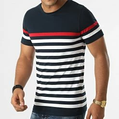 Nouveau ⌛ Tee 👚 Shirt A Rayures 1638 Bleu Marine Blanc Rouge de LBO 🔔 -France LBO Soldes Boutique lbo 263508 FAB SHALBO 1638 20210701T081204 03
