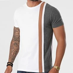 Vente flash 🌟 Tee 👚 Shirt Tricolore 1665 Anthracite Blanc Gris Chiné Camel de LBO ✨