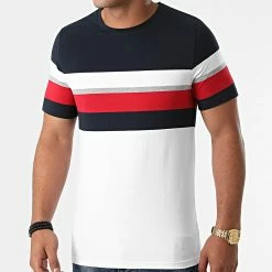 Tout neuf 🔥 Tee 👚 Shirt Bicolore Avec Bande Tricolore 1675 Blanc Bleu Marine de LBO 😉