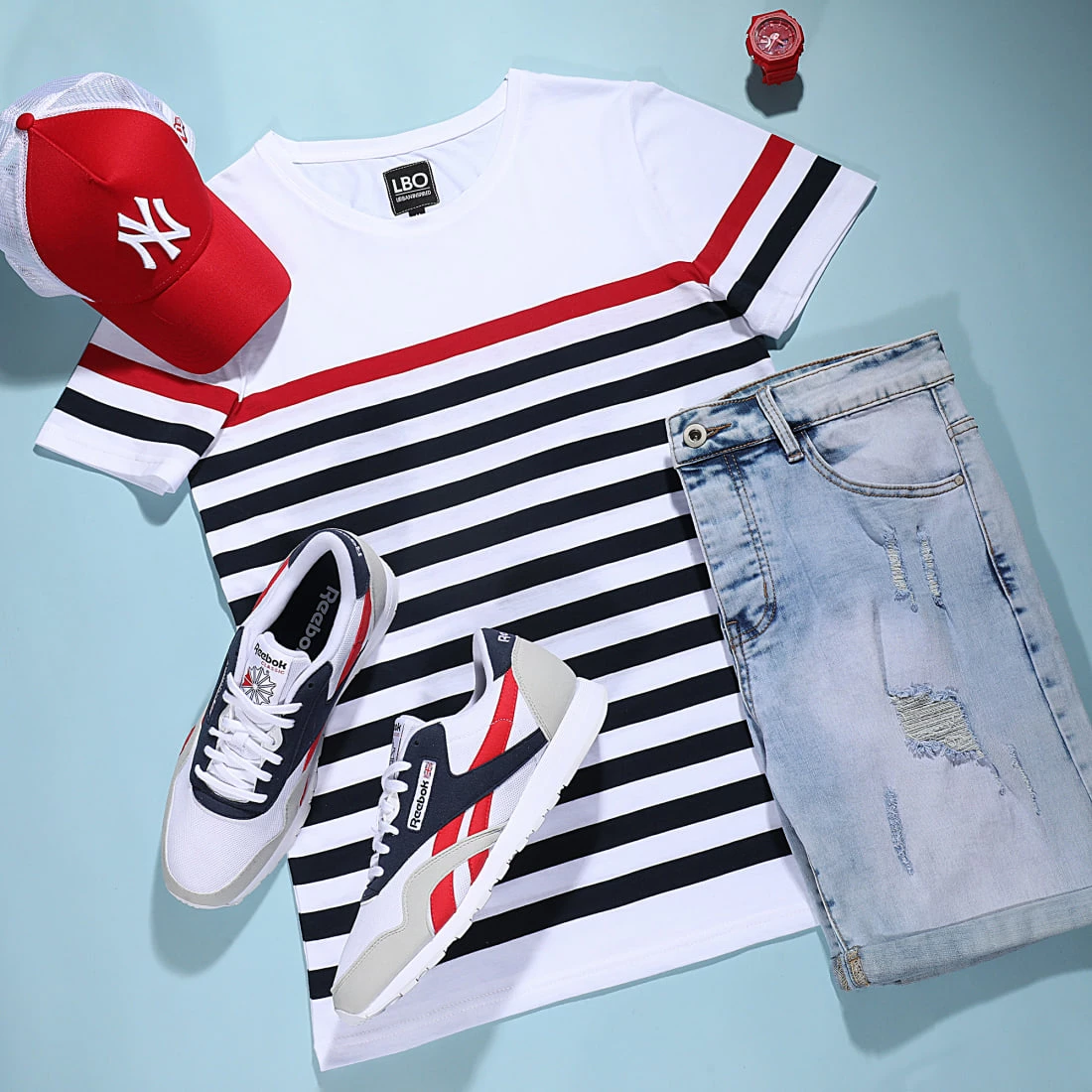 De gros 🥰 Tee 👕 Shirt A Rayures 1702 Blanc Bleu Marine Rouge de LBO ✨ 5 De gros 🥰 Tee 👕 Shirt A Rayures 1702 Blanc Bleu Marine Rouge de LBO ✨ – Image 3