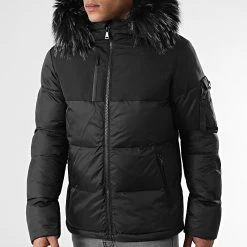 Promo 🌟 Doudoune Capuche Tech Puffer Avec Fourrure Noir Melange 0019 Noir de LBO 😀 -France LBO Soldes Boutique lbo 269121 FAB LBO 1070510 0019 20211117T112623 03