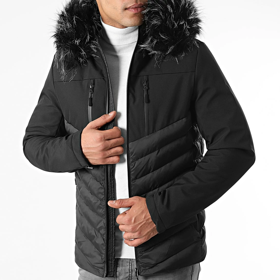 Offres 😉 Doudoune Capuche Tech Fitted Avec Fourrure Noir Melange 0028 Noir de LBO ⌛ 5 Offres 😉 Doudoune Capuche Tech Fitted Avec Fourrure Noir Melange 0028 Noir de LBO ⌛ – Image 3