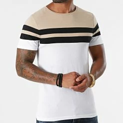 Offres ✨ Tee 👚 Shirt Tricolore 1717 Beige Noir Blanc de LBO ⭐