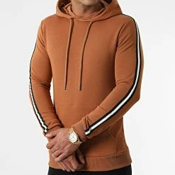 Le moins cher 🎁 Sweat Capuche A Bandes 1807 Camel de LBO 🔥