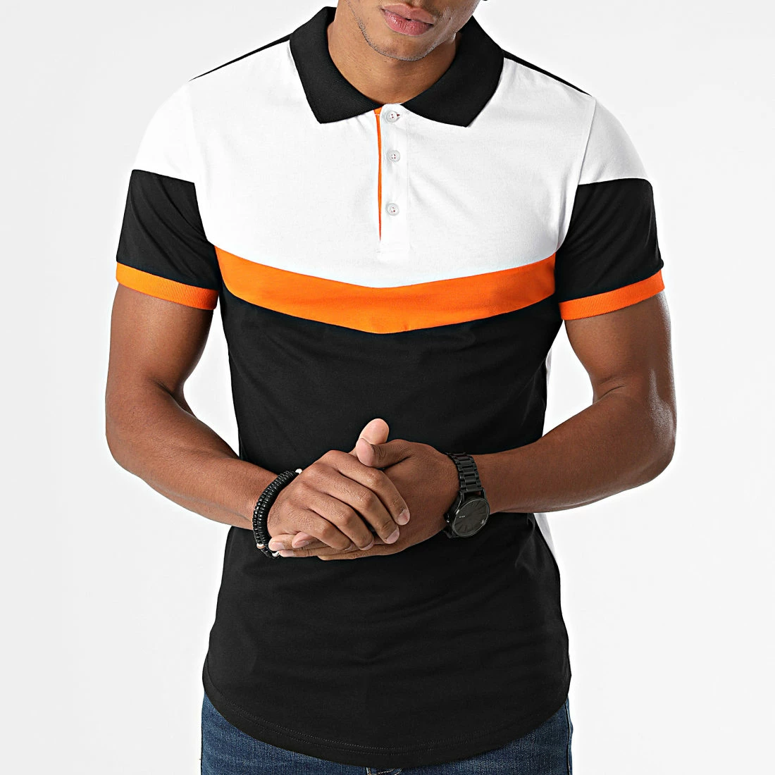 Nouveau ❤️ Polo Manches Courtes Tricolore 1855 Noir Blanc Orange de LBO ⌛ 3 Nouveau ❤️ Polo Manches Courtes Tricolore 1855 Noir Blanc Orange de LBO ⌛