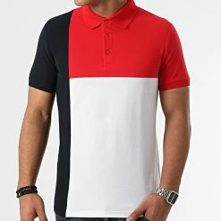 De gros ⌛ Polo Manches Courtes Tricolore 1781 Bleu Marine Blanc Rouge de LBO 🎉