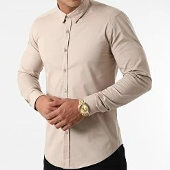 De gros 🎁 Chemise Manches Longues Slim Fit 1844 Beige de LBO 🤩