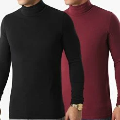 Les meilleures critiques de 🧨 Lot De 2 Tee 👕 Shirts Col Roulé Manches Longues Unis 1438 Noir Bordeaux de LBO 🎉