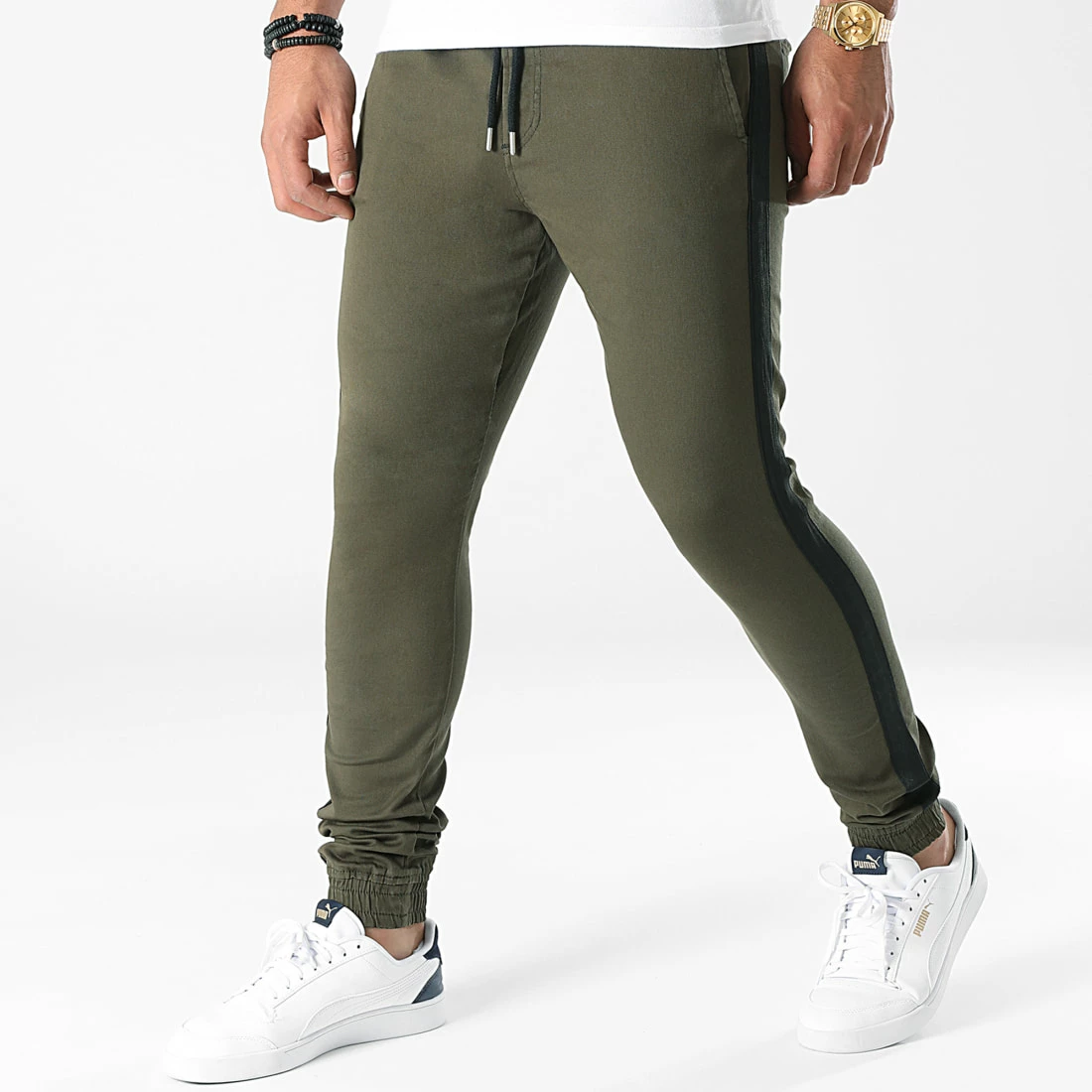 Meilleure affaire 🔔 Jogger Pant Super Skinny A Bandes 1912 Vert Kaki de LBO ✨ 3 Meilleure affaire 🔔 Jogger Pant Super Skinny A Bandes 1912 Vert Kaki de LBO ✨