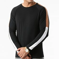 Budget 🌟 Tee 👚 Shirt Manches Longues Oversize Tricolore 1817 Noir Camel Blanc de LBO ✨