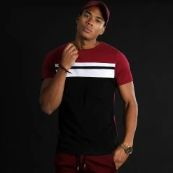 Budget ✨ Tee 👚 Shirt Tricolore Avec Bandes 1965 Noir Bordeaux Blanc de LBO ⭐ -France LBO Soldes Boutique lbo 281252 FAB SHALBO 1965 20211006T160602 05