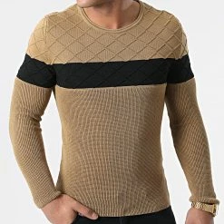 Offres 🎁 Pull Bicolore 0105 Camel Noir de LBO 🎉