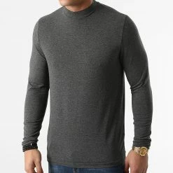 Remise 🌟 Lot De 2 Tee 👕 Shirts Col Cheminée Manches Longues Unis 2084 Noir Anthracite de LBO 😉 -France LBO Soldes Boutique lbo 284919 FAB SHALBO 2084 20211117T083348 04