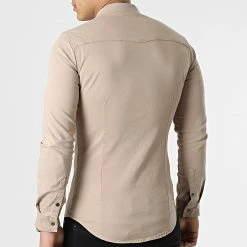 Meilleure vente 🎁 Chemise Jean Manches Longues Slim Fit 2086 Beige de LBO 😀 -France LBO Soldes Boutique lbo 285224 FAB SHALBO 2086 20220225T153350 04
