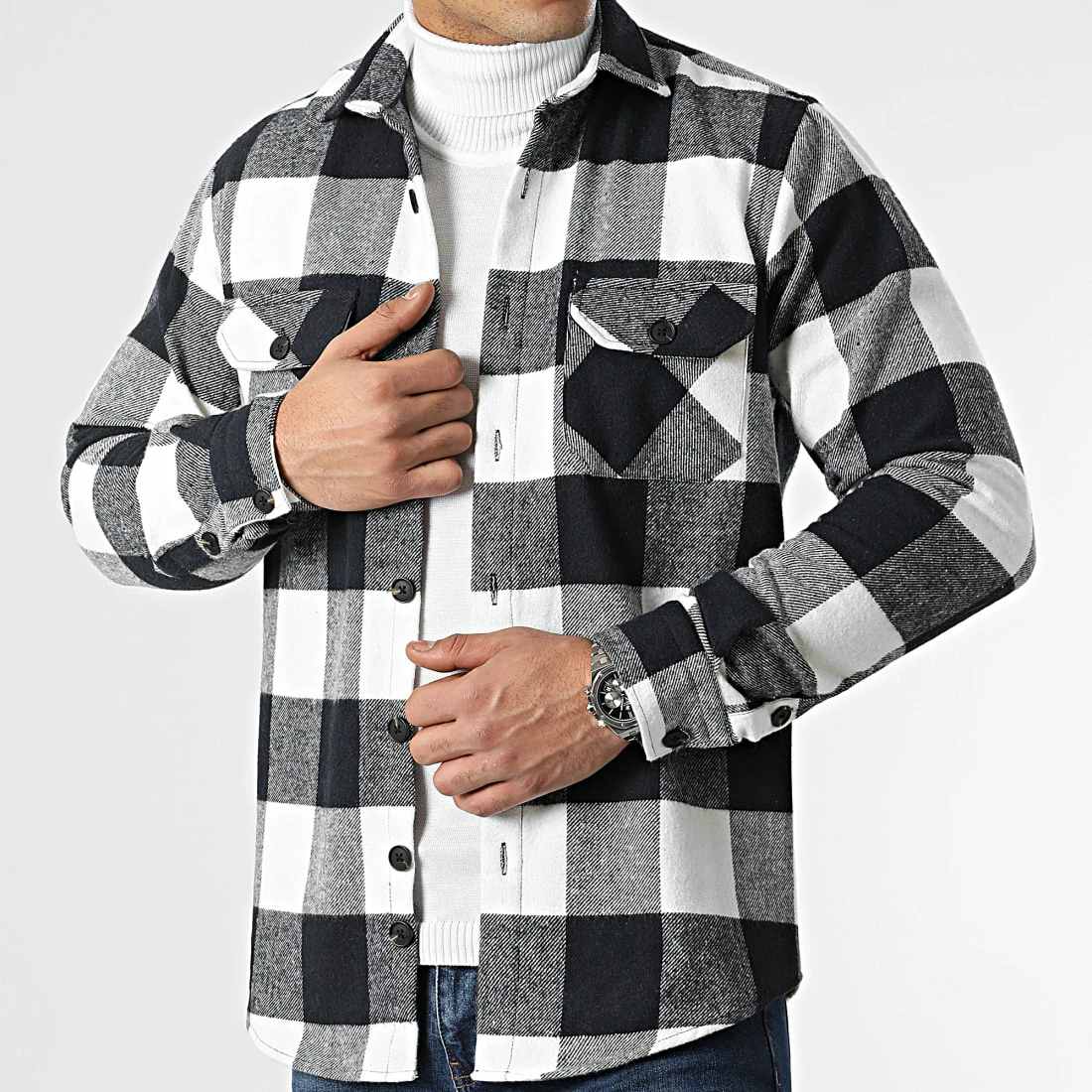 Budget 😀 Surchemise A Carreaux 0110 Bleu Marine Blanc de LBO 😀 5 Budget 😀 Surchemise A Carreaux 0110 Bleu Marine Blanc de LBO 😀 – Image 3