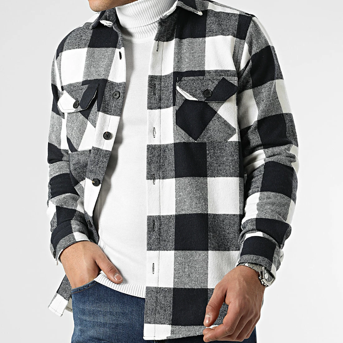 Budget 😀 Surchemise A Carreaux 0110 Bleu Marine Blanc de LBO 😀 3 Budget 😀 Surchemise A Carreaux 0110 Bleu Marine Blanc de LBO 😀