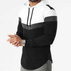 Vente flash 💯 Sweat Capuche Oversize Tricolore Retro 2109 Noir Blanc Gris Anthracite de LBO 🌟
