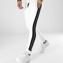 Grosses soldes 👏 Pantalon Jogging A Bandes 2047 Blanc de LBO 🔔