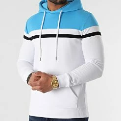 Remise ✔️ Sweat Capuche Tricolore 2057 Bleu Noir Blanc de LBO 🔔