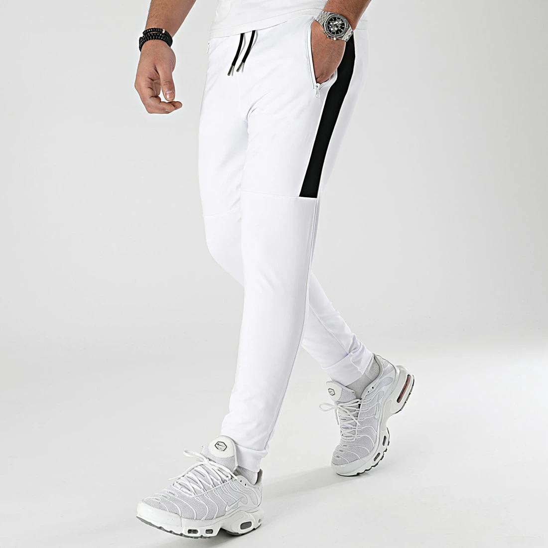 Meilleure vente 😀 Pantalon Jogging Training Bande Mesh 0035 Blanc Noir de LBO 😍 3 Meilleure vente 😀 Pantalon Jogging Training Bande Mesh 0035 Blanc Noir de LBO 😍