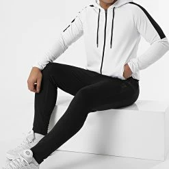 Acheter 🌟 Ensemble De Survêtement Training Avec Bande Mesh 0048 Blanc Noir de LBO 🤩